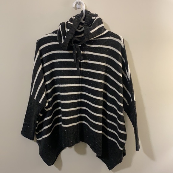 NWOT LOFT Stripe Hooded Poncho Sweater - Picture 3 of 11